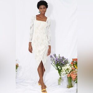 Saylor Phillipa Rope Chain Lace Square Neck Midi Dress White/Nude size XS